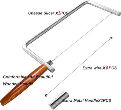 7in Cheese Slicer Kit Accessories Kitchen Knife Cheese Cutter Stainless Steel Components DIY for Making Giftable Cheese Cutting Boards with Cheese Cutter Kit,Wire Cheese Slicer (2Slicer+6Wires)7" - size: 7in