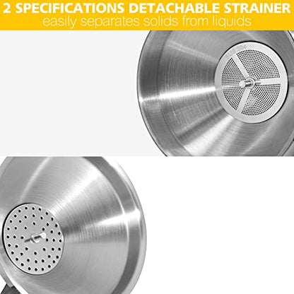 Anaeat Stainless Steel Kitchen Funnel, Multi-Use Premium Metal Food Grade Cooking Funnels with 2 Removable Strainer Filter for Transferring Liquid or Dry ingredients, Oils & 1 Pc Cleaning Brush (5.7")