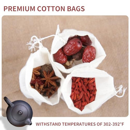 50pcs Spice Bags for Cooking Soup,3x4 In Natural Muslin Drawstring Bag, Reusable Tea Bags for Loose Tea, Small Cheese Cloth Cotton Bag for Straining, Unbleached Cheesecloth Herb Sachet Bag - size: 50pcs-3*4in