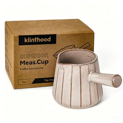 Ceramic Espresso Cup with Handle, Striped Design, 6oz/180ml Capacity,Expresso Measuring Shots Cups with Spout,Espresso Accessories,Coffee Cup,Milk Measuring Cup(pinkish brown) - color: pinkish brown