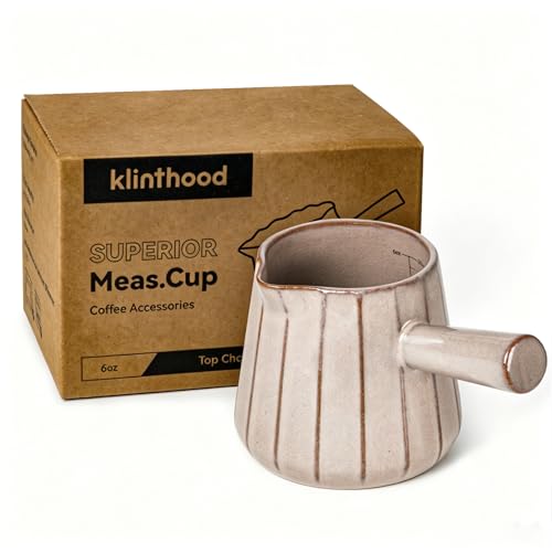 Ceramic Espresso Cup with Handle, Striped Design, 6oz/180ml Capacity,Expresso Measuring Shots Cups with Spout,Espresso Accessories,Coffee Cup,Milk Measuring Cup(pinkish brown) - color: pinkish brown