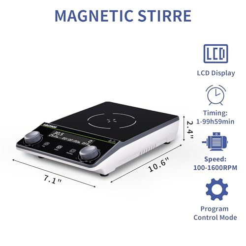 Magnetic Stirrer 5.9 inch Magnetic Stir Plate with stir bar LCD Display 100-1600RPM Max Stirring Capacity 5000ml Digital Magnetic Stir Plate Magnetic Mixer Lab Stirrers(No Heating) - size: 5L-1