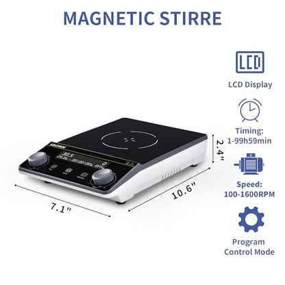 Magnetic Stirrer 5.9 inch Magnetic Stir Plate with stir bar LCD Display 100-1600RPM Max Stirring Capacity 5000ml Digital Magnetic Stir Plate Magnetic Mixer Lab Stirrers(No Heating) - size: 5L-1