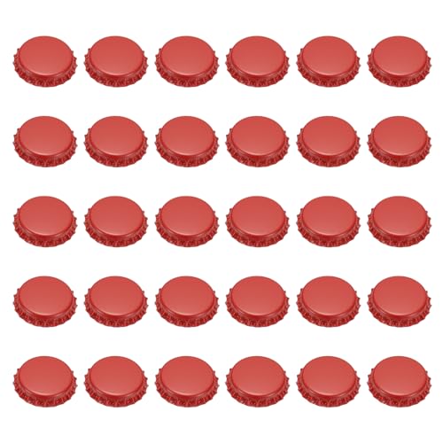 uxcell 60 Pcs Oxygen Absorbing Beer Bottle Caps, 32mm Pry Off Bulk Crown Caps Bottle Toppers for Soda Beer Wine Glass Bottles Home Brewing DIY Pendants or Craft Scrapbooks, Red - color: Red