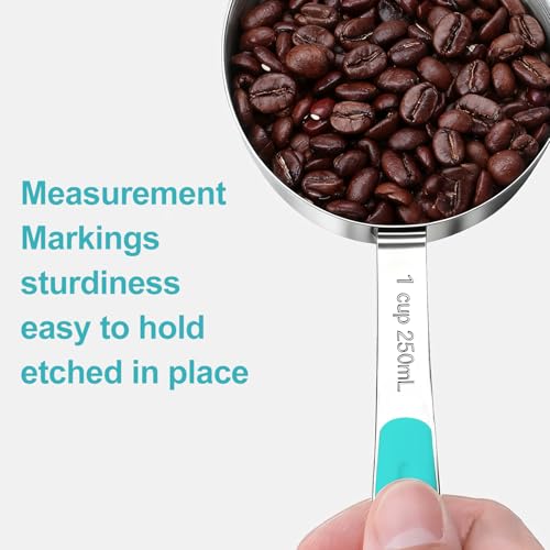 Bopei Measuring Cups and Spoons Set Stainless Steel 10 Piece for Cooking and Baking (5 Cups + 5 Spoons, Aqua Sky Handle) - color: Aqua Sky