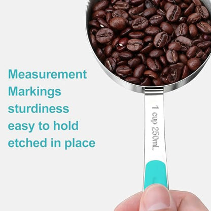 Bopei Measuring Cups and Spoons Set Stainless Steel 10 Piece for Cooking and Baking (5 Cups + 5 Spoons, Aqua Sky Handle) - color: Aqua Sky
