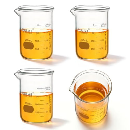 ULAB Scientific Glass Beaker Set, Vol. 250ml, 3.3 Borosilicate Griffin Low Form with Printed Graduation, Pack of 4, UBG1015 - style: Vol.250ml,Pack of 4