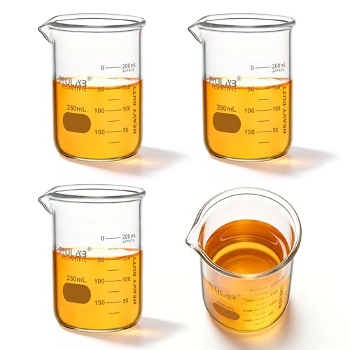 ULAB Scientific Glass Beaker Set, Vol. 250ml, 3.3 Borosilicate Griffin Low Form with Printed Graduation, Pack of 4, UBG1015 - style: Vol.250ml,Pack of 4
