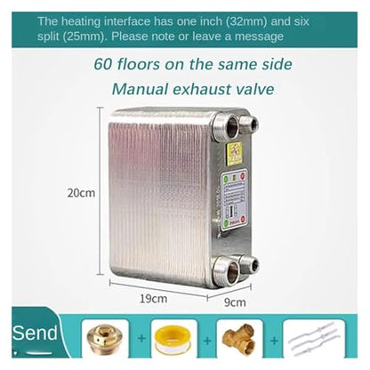 60 Plates Brazed Plate Heat Exchanger Stainless Steel Water Beer Wort Chiller for Home Brewing Beer(1) - size: 1