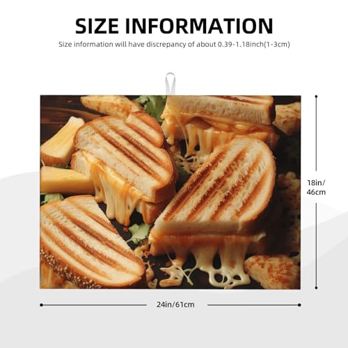 Cheese Sandwiches Dish Drying Mats For Kitchen Counter Absorbent Microfiber Drying Pad Reversible Washable Dish Drainer Rack Mat 18"X24" Easy Clean For Home Kitchen Decor,Dining Room,Office