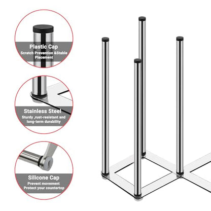 Stainless Steel Bottle Drying Rack with Non-Slip Silicone Mat – Foldable Water Bottles Dryer Stand for Cups, Tumblers, Wine Glasses & Baby Bottles, Space-Saving Countertop Bottle Rack Organizer