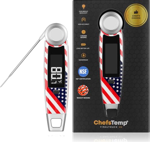 Finaltouch X10 Instant Read Digital Meat Thermometer NSF Certified Waterproof Professional for Cooking Grilling BBQ Baking Candy Oil with Rotating Probe and Backlit Display (Patriotic Limited Edition) - color: Patriotic Limited Edition