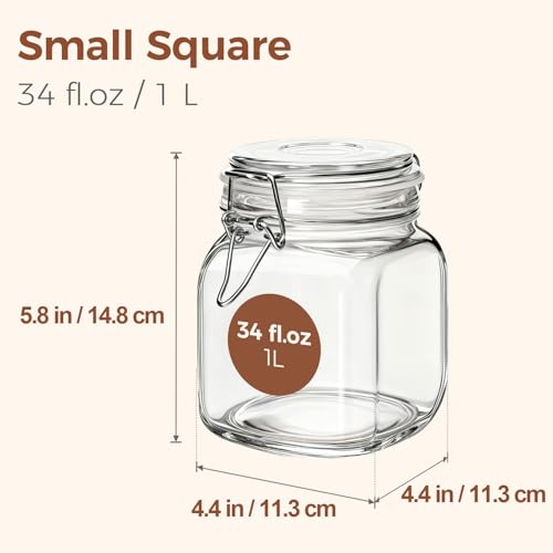 ComSaf Square Glass Pantry Jars with Airtight Lids 34 oz 3 Pack Coffee | Coffee beans, Tea sugar flour, Coffee station, Pantry organization, Small apartments, Countertop storage, Pickle - size: 34oz*3