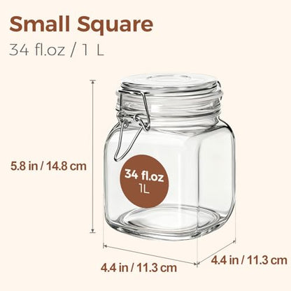 ComSaf Square Glass Pantry Jars with Airtight Lids 34 oz 3 Pack Coffee | Coffee beans, Tea sugar flour, Coffee station, Pantry organization, Small apartments, Countertop storage, Pickle - size: 34oz*3