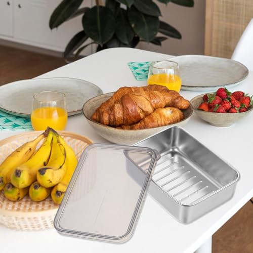 Cabilock Cheese Storage Container with Airtight Lid for Fridge Compact Fresh Box for Bacon Lunch Meat and Butter Food Preservation Organizer 5.31X3.93X1.77In