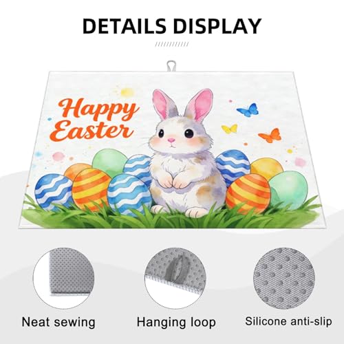 Easter Bunny Dish Drying Mat, for Kitchen Counter Microfiber Absorbent Easter Eggs Dish Draining Reusable Washable Extra Large 18"x24" - color: easter