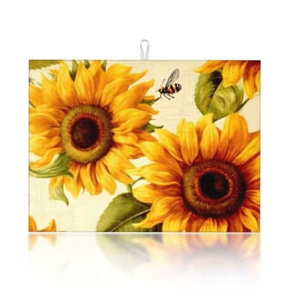 Sunflower Large Dish Drying Mats For Kitchen Counter Microfiber Kitchen Drying Mat XL Draining Pad Absorbent Quick Drying Dish Mat 18x24 Inch - color: Sunflower