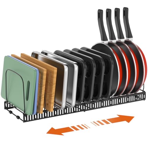 Housolution Cutting Board Organizer Rack, Expandable Baking Tray and Cookie Sheet Organizer with 14 Adjustable Dividers, Bakeware Muffin Tin Cupcake Pan Storage Organizer for Cabinet, Black - color: Black, size: 14 Dividers