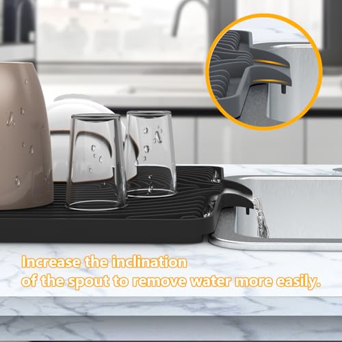 Silicone Dish Drying Mat for Kitchen Counter , Dish Drying Rack Matt with Built in Drain, 18 Inch dish Dry Mats for Kitchen Counter,Bumps up sinks Applicable (18×12inch Extra Raised, black) - color: Black, style: 18×12inch Extra Raised