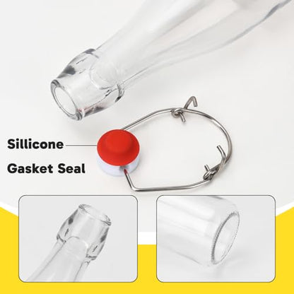 8 Pack 12oz Glass Swing Top Bottles with Airtight Lids | Grolsch Style Flip Top Caps & Rubber Seals for Home Brewing Beer, Kombucha, Kefir, Iced Tea, Juice, Oil & Vinegar Storage