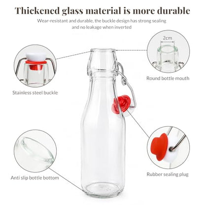 Swing Top Glass Bottles 8 oz with Flip Airtight Lids,8 Pack | Glass Brewing Bottles with Rubber Seal Stopper Caps for Kombucha, Beverages, Oil, Vinegar, Water, Juice