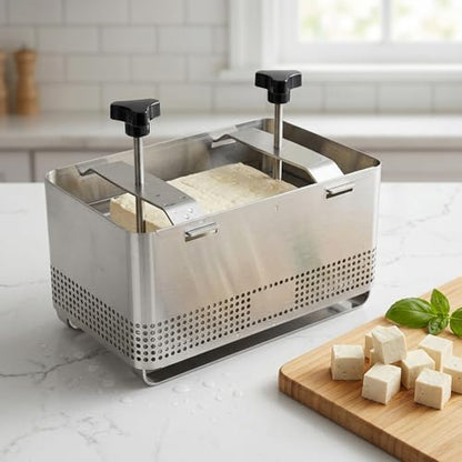 Gcroet Tofu Press - Stainless Steel Tofu Mold & Paneer Cheese Press Kit for Homemade Firm Yogurt Strainer, Includes Drain Tray & Cloth, XL..