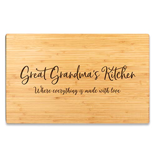 Andaz Press Large Bamboo Wood Cutting Board Gift, 17.75 x 11-inch, Great Grandma's Kitchen Where Everything is Made With Love, 1-Pack, Engraved Serving Chopping Board Chef Kitchen Ideas - color: Great Grandma