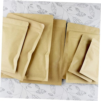 100pcs Kraft Paper Stand up Bag Self-sealing Food Storage for Cheese Shop Cafe Takeout Catering Retail Sealed