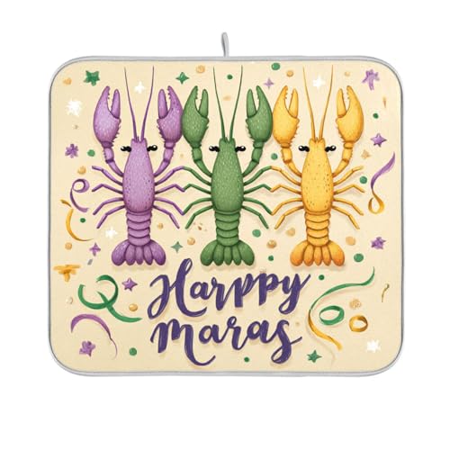 Happy Shrove Tuesday Crayfishes Dish Drying Mat for Kitchen Counter Kitchen Drying Mat Dish Rack Mat Dish Drainer Pad Microfiber Absorbent Washable Drying Pad for Countertop 16 x 18 - color: Happy Shrove Tuesday Crayfishes, size: 16'' x 18''