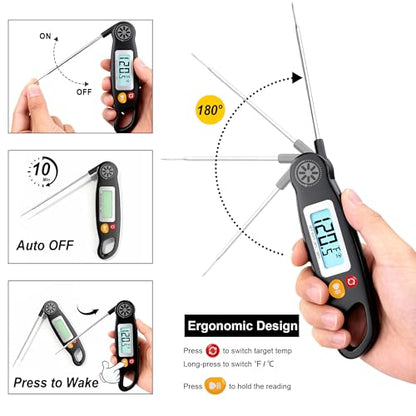 Antonki Meat Thermometer Digital - Instant Read Food Thermometer with Backlight for Cooking Grilling Baking Kitchen Candy BBQ Oil Liquid, Backlit Display, Battery Included