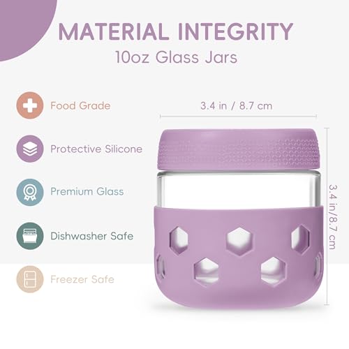 Gemice 6-Pack 10 oz Overnight Oats Containers with Lids and Silicone Sleeves, Glass Mason Jars with Airtight Lid, Dishwasher Safe, Wide Mouth Chia Seed Pudding Meal Prep Jar for Yogurt Berries Snack - color: Retro Pastel, size: 10oz, 6-Pack