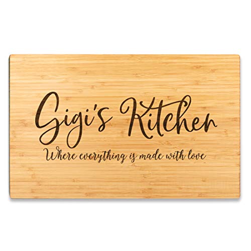 Andaz Press Large Bamboo Wood Cutting Board Gift, 17.75 x 11-inch, Gigi's Kitchen Where Everything is Made With Love, 1-Pack, Engraved Serving Chopping Board Christmas Birthday Chef Kitchen Ideas - color: Gigi
