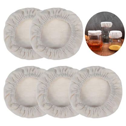 Cloth Covers for Sourdough Starter Jars Or Kombucha Kefir Fermentation Cheese Fabric Lids Bread Fermentation Cover Elastic Cotton Cloth Linen Covers for Jars Mouth from 3-4 inch