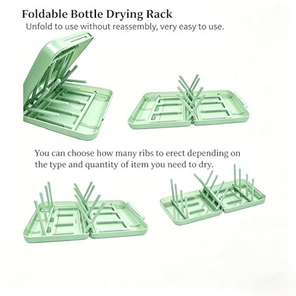 Foldable Travel Bottle Drying Rack, 16-Rib High Capacity, Space-Saving Portable Drying Rack for Baby Bottles, Breast Pumps & Feeding Accessories, Lightweight for Daily & Travel Use