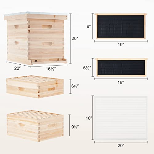 CREWORKS Bee Hive Boxes 10 Frame Langstroth Beehive, Bee Keeping Starter Kit Includes 1 Super Bee Box & 1 Bee Brood Box with Beehive Frames and Foundation, 2 Layers Complete Bee Hive Kit - style: 2 Layer