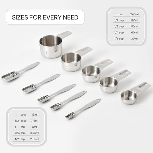 FANGSUN Stainless Steel Measuring Cups and Spoons Set of 10, Stainless Steel Measuring Spoons with Long Handles & Engraved Measurements, Fits in Spice Jars, for Baking & Cooking - style: Spoons&Cups - Set of 10