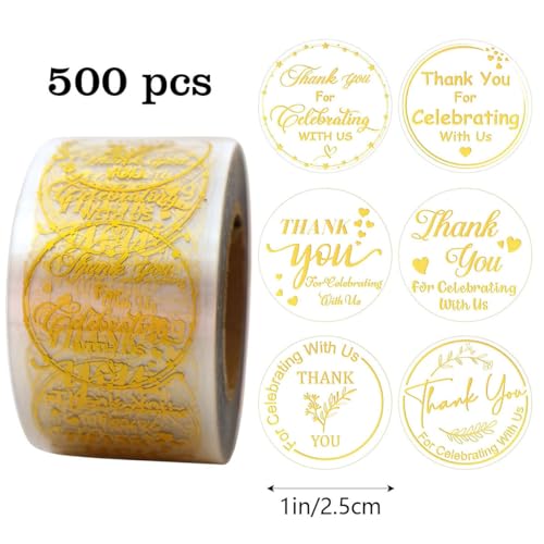 500PCS/Roll Gold Thank You Stickers – 1Inch Round Self-Adhesive Waterproof Labels – Eye-Catching Packaging Seals for Orders, Gift Bags, Boxes & Envelopes(Gold-c) - color: Gold Stamping-c