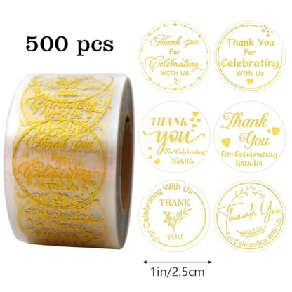 500PCS/Roll Gold Thank You Stickers – 1Inch Round Self-Adhesive Waterproof Labels – Eye-Catching Packaging Seals for Orders, Gift Bags, Boxes & Envelopes(Gold-c) - color: Gold Stamping-c