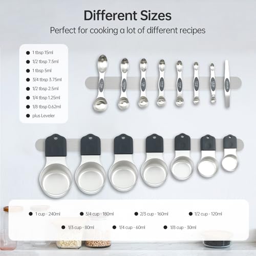 15 PCS Magnetic Measuring Spoons and Cups Set, 304 Stainless Steel Measuring Set for Baking, Stackable and Easy Storage Measuring Tools (Black) - color: Black