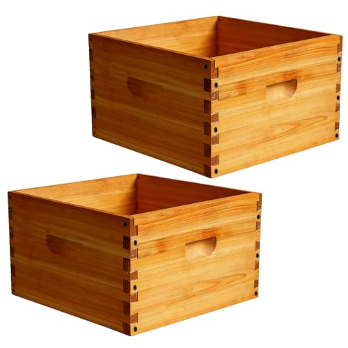 2 Pack Beehive Deep Brood Box 10 Frame Langstroth Deep Brood Bee Hive Box Beekeeping Supplies