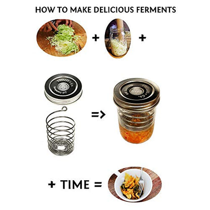 316 Stainless Steel Fermentation Lids | 3 Silicone Waterless Fermenter Airlock Lids | Easy Lacto Fermenting Wide Mouth Mason Jar Canning Lids | Free Recipe eBook Included - size: Lids Only