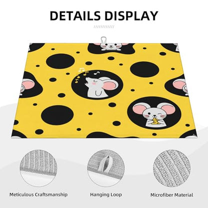 Dish Drying Mat for Kitchen Counter - Cheese Mouse Absorbent Heat Resistant Microfiber Dishes Drainer Mat - Kitchen Gadgets Large Coffee Machine Dish Rack Pad 18"X24"