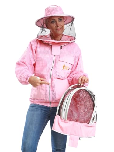 -- Beekeeping Fully Ventilated Jacket in Multi-Color with Round Veil (M, Pink with Two Veils) - color: Pink With Two Veils, size: Medium