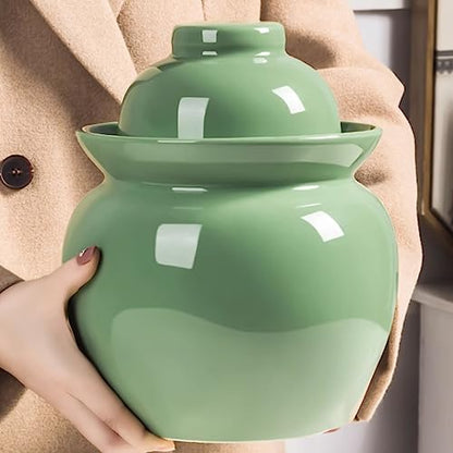 Fermentation Jar Traditional Chinese Porcelain Pickle Jar,Ceramics Fermenting Crock Kit with Water Seal Airlock Lid, Pickle Jar for Pickles Kimchi, Sauerkraut 5Kg - size: 5Kg