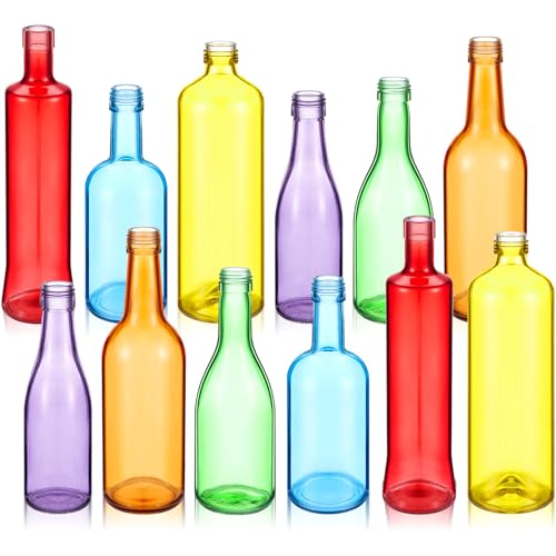 Zhehao 12 Pcs Colored Glass Bottles Colorful Empty Wine Bottles Decorative Glass Bottle for Bottle Tree Garden Yard Outdoor Home Decor(Light Rainbow Color,Cylinder) - color: Light Rainbow Color, style: Cylinder