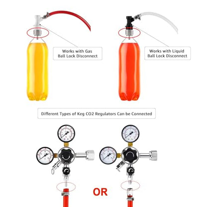 5 Feet Ball Lock Disconnect Gas Tubing Line Stainless Steel Carbonation Cap Kit for Soda Beer PET Bottle CO2 Regulator Keg Tap