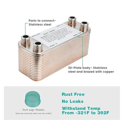 20 30 40 Plates Wort Chiller Heat Exchanger Stainless Steel Homebrew Beer Cooler Counterflow Chiller Brazed Plate Heat Exchanger(20P) - size: 20P
