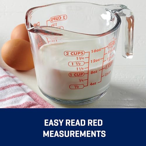 16 Oz Glass Measuring Cup, Tempered Glass Liquid Measuring Cup with Handle & Spout, Dual Imperial & Metric Etched Markings, Microwave Dishwasher Safe for Kitchen Baking Cooking, 2 Cup