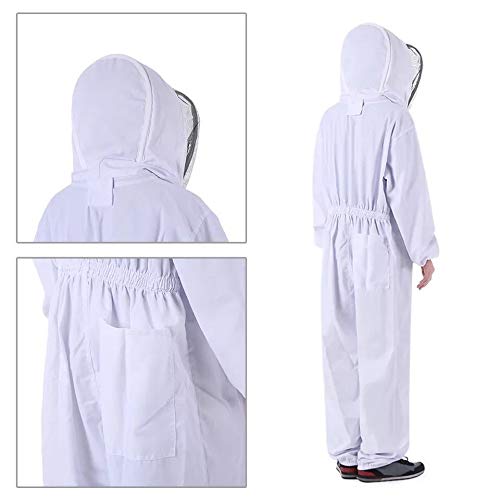 Anti Sting Bee Suit Full Body Beekeeping Suit with Long Sleeves Gloves and Removable Veiled Hat Honey Harvest Overall Beekeeper Halloween Costume Gardening Backyard Hooded, White, L, XL, XXL - size: XXL for Height:185-195cm