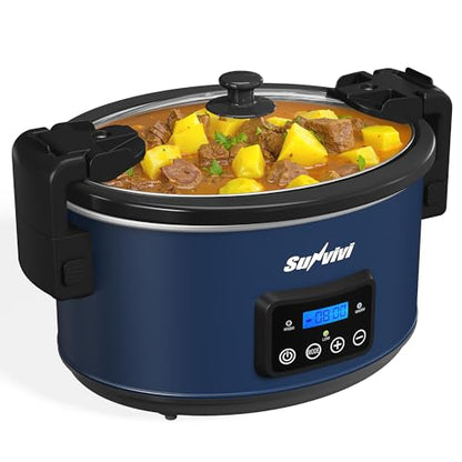 Sunvivi 8.5 Quart Programmable Slow Cooker: Multi-Cooker Food Warmer with Locking Lid & Digital Timer, Adjustable Tempature Control, Dishwasher Safe, Perfect for Families and Gatherings, Blue - color: Blue